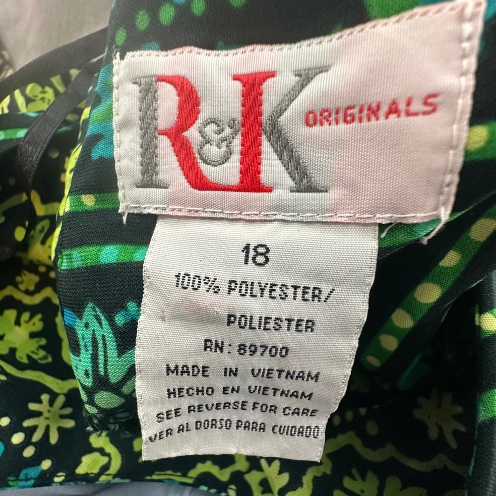 Vintage R&K Sleeveless Dress Green Plus 18 Polyester Floral Round Neck Zipper - Picture 2 of 12